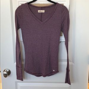 Hollister Maroon white striped long sleeve